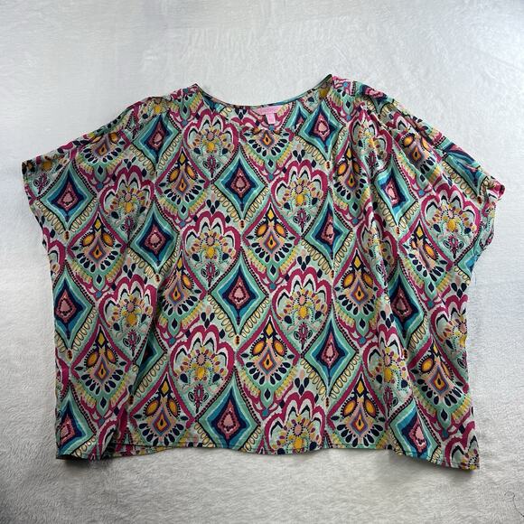 Lilly Pulitzer L Large Silk Trace Top Crown Jewels Cold Shoulder 42783 Classic - Picture 3 of 14